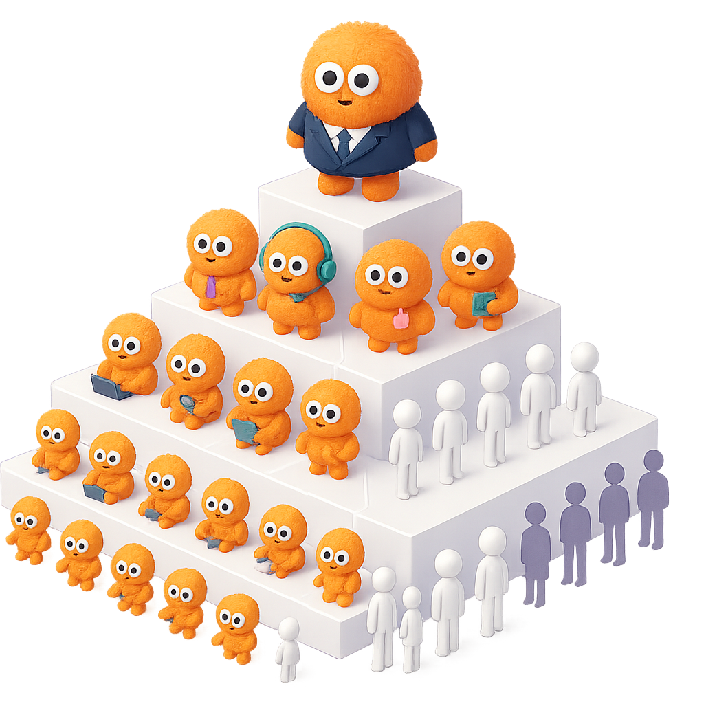 AI agent hierarchy — CEO to C-Levels to Operatives to Personal Assistants